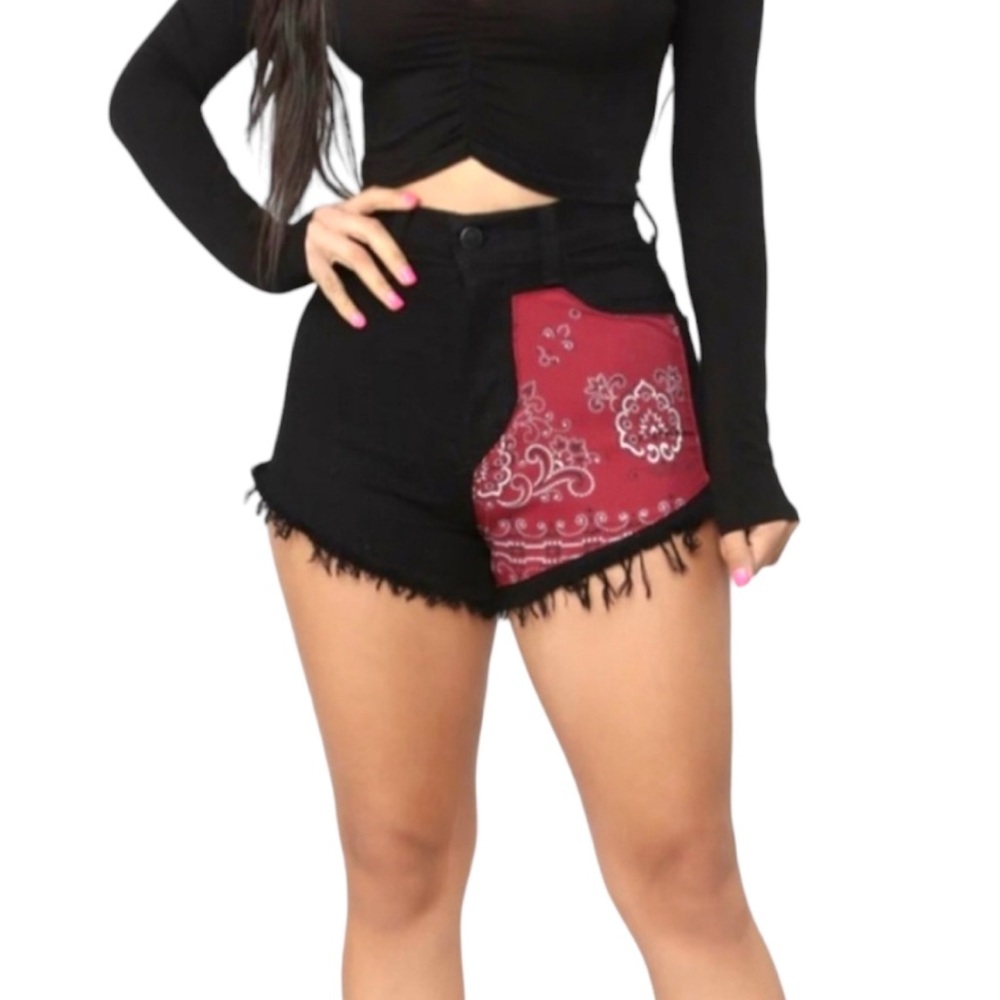 Fashion Nova Bandana Print Short Jean Denim Shorts Size 5